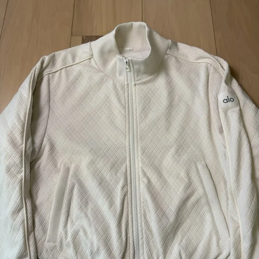 Alo Yoga Jacket Women's Small Cream Textured Full Zip Outerwear Athleisure